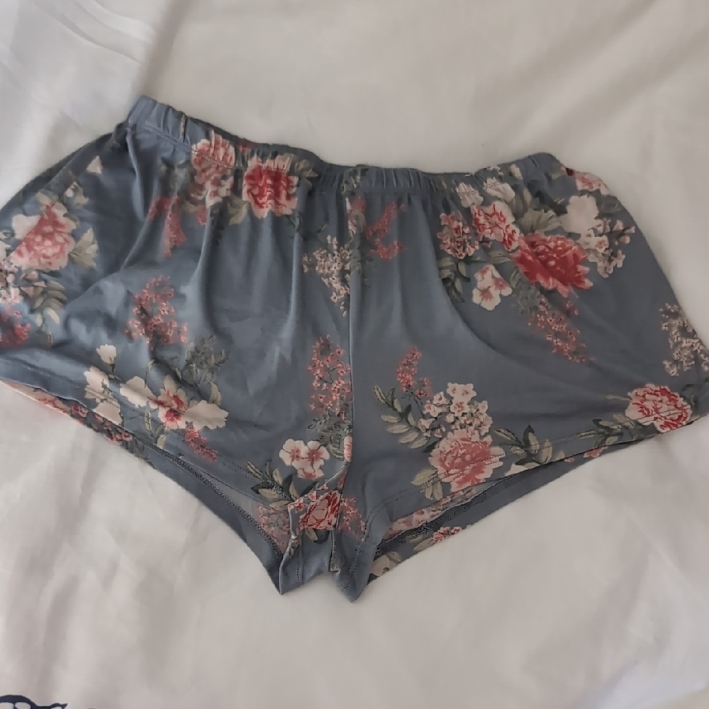 Flora Pink and Blue Floral Pajama Shorts Women's Medium